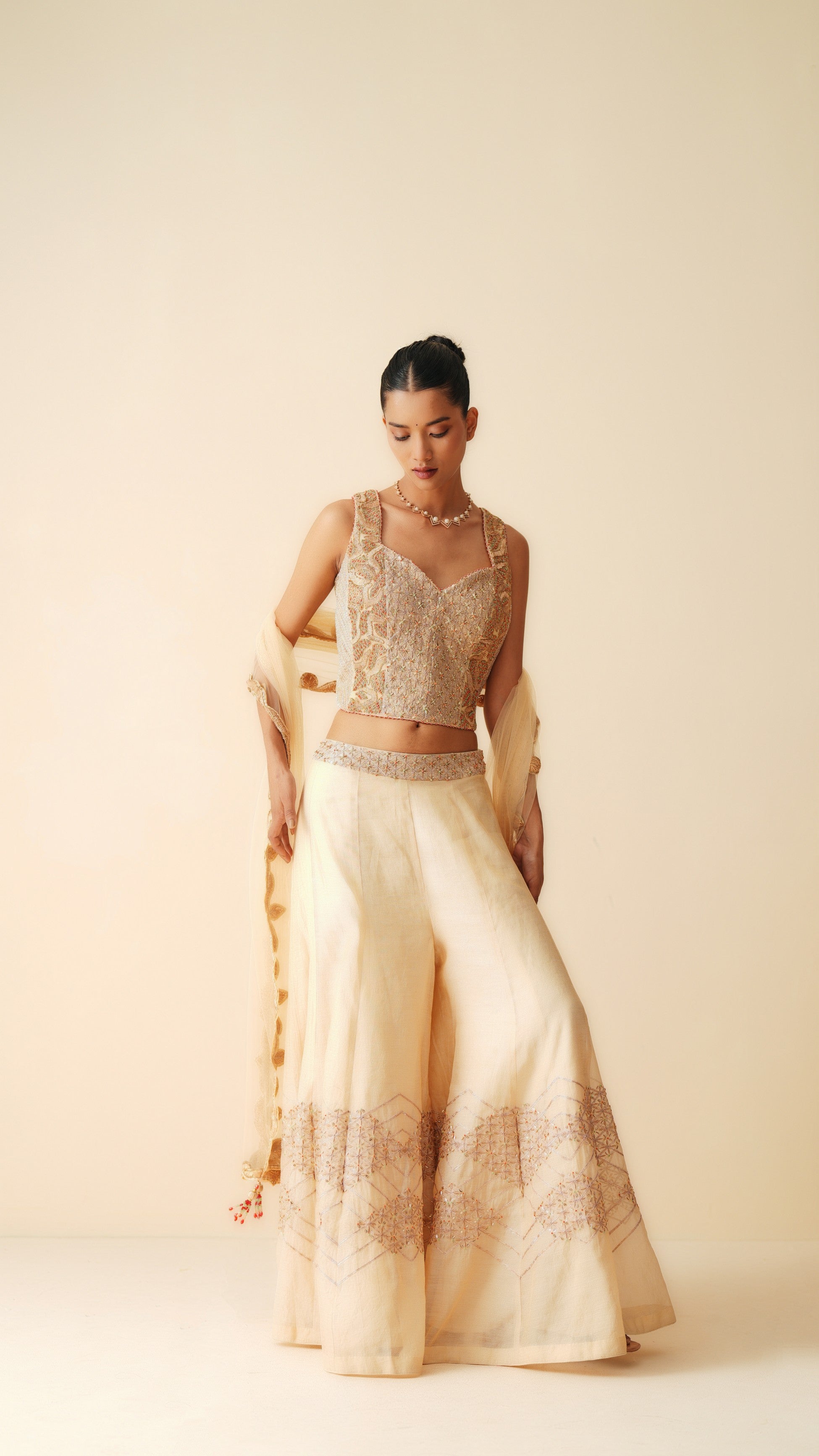 Sharara Set with Strappy Blouse & Dupatta