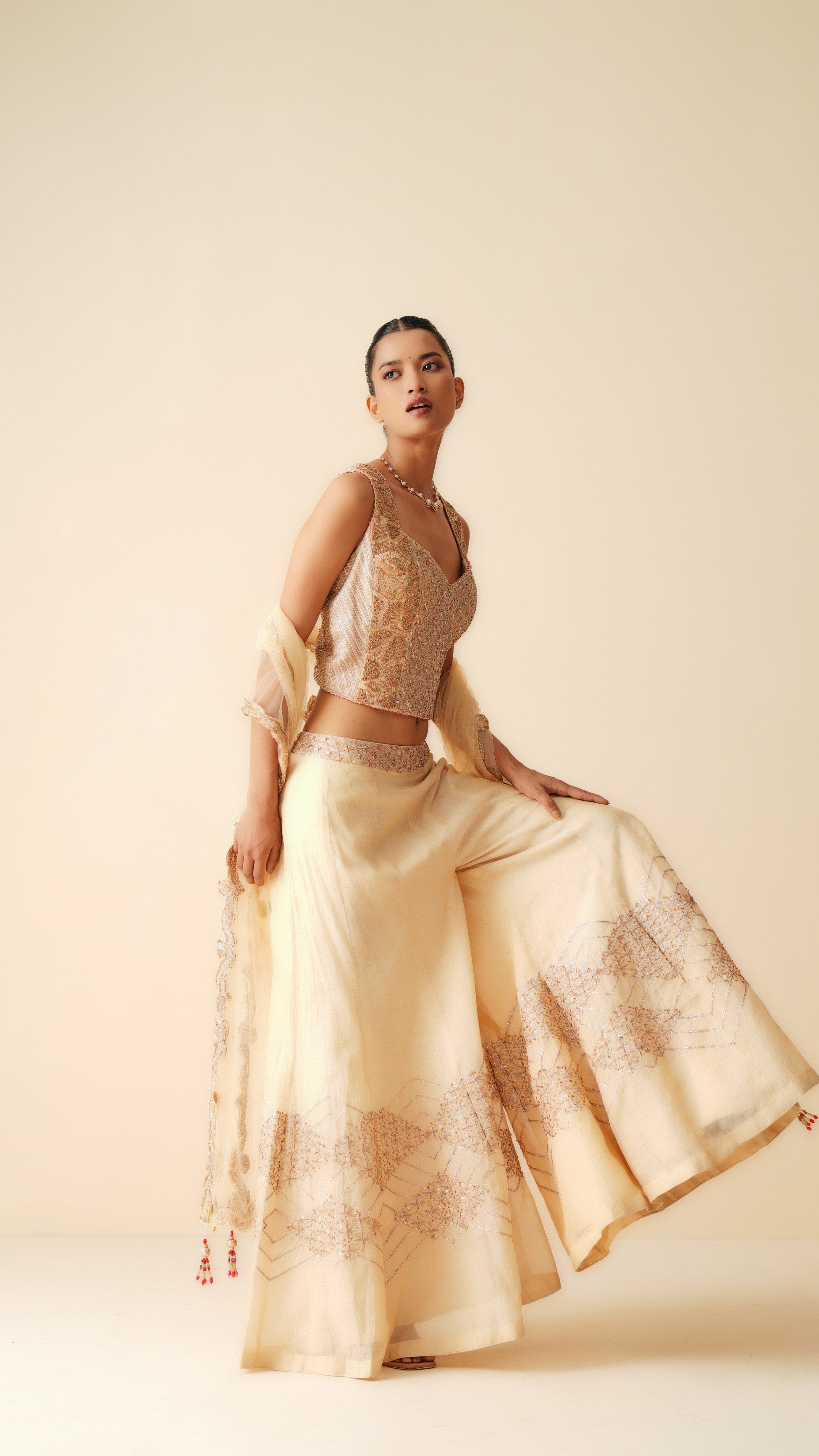Sharara Set with Strappy Blouse & Dupatta