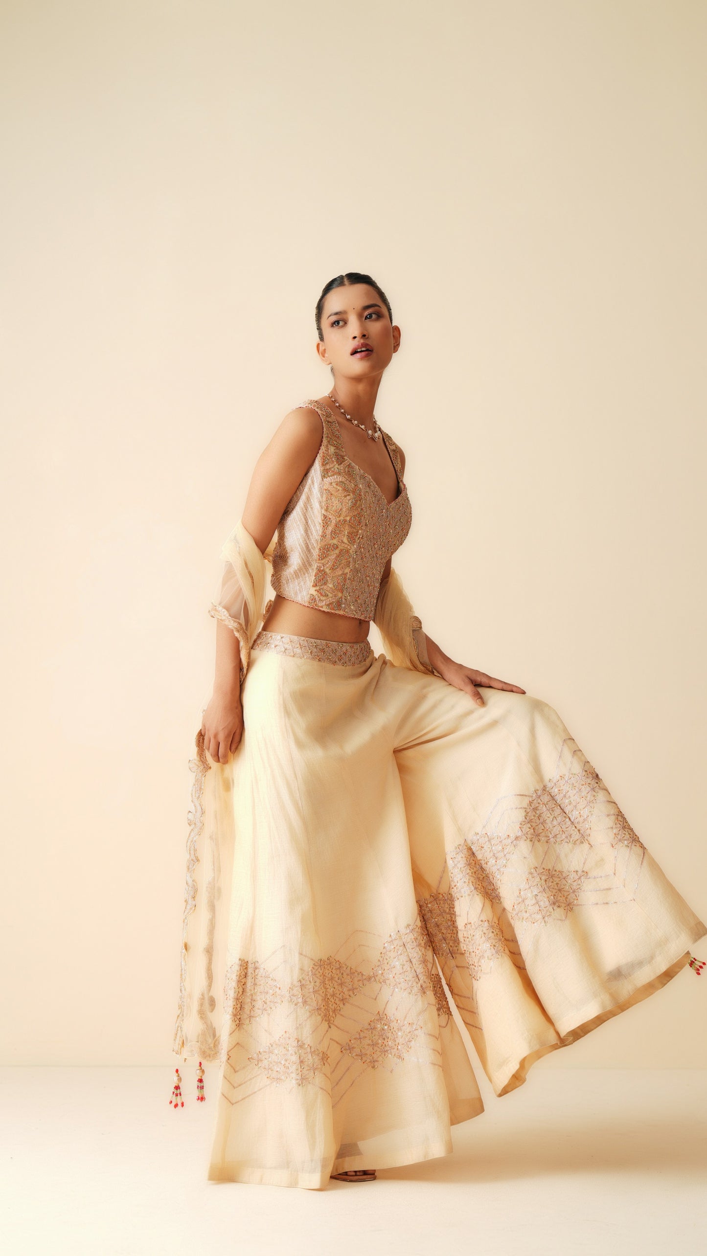 Sharara Set with Strappy Blouse & Dupatta