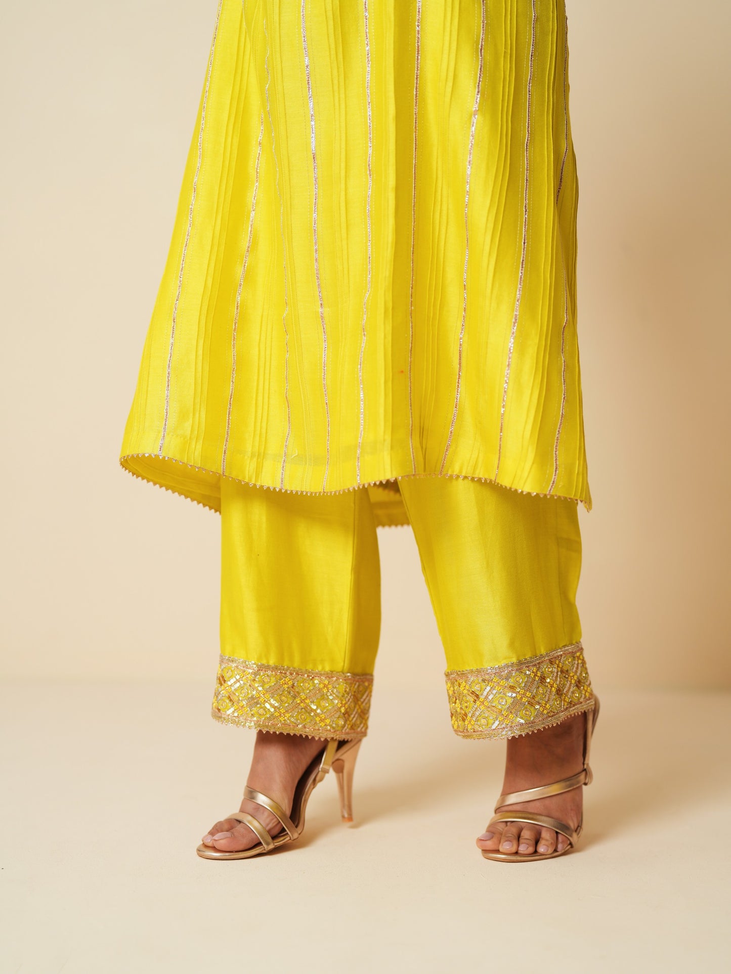 Yellow Chanderi Suit with Gota Work and Pure Organza Dupatta