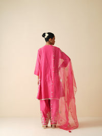 Designer Hot Pink Semi Anarkali Chanderi Silk Suit for Women
