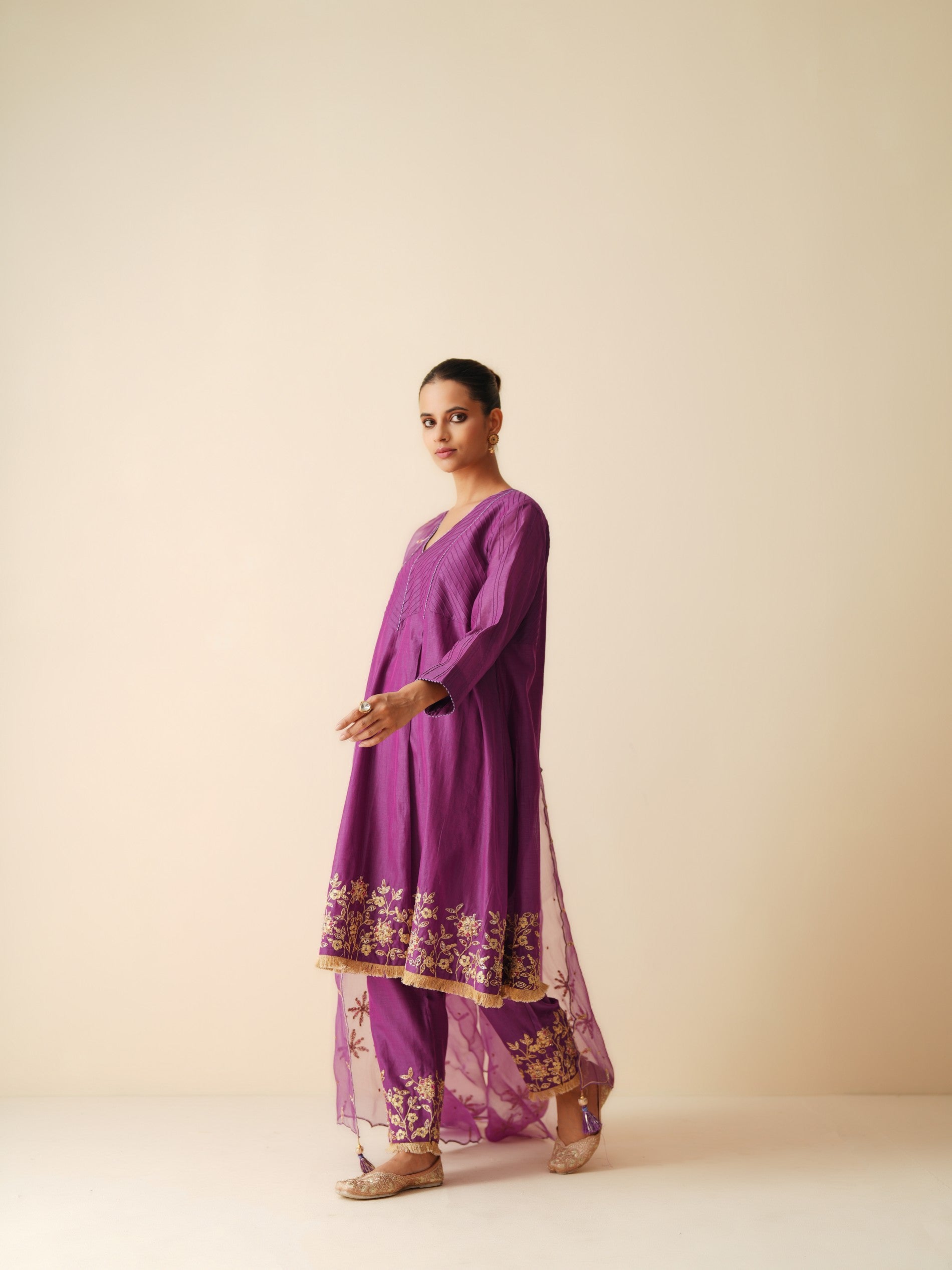 Designer Purple Chanderi Silk Anarkali Suit with Dupatta for Women