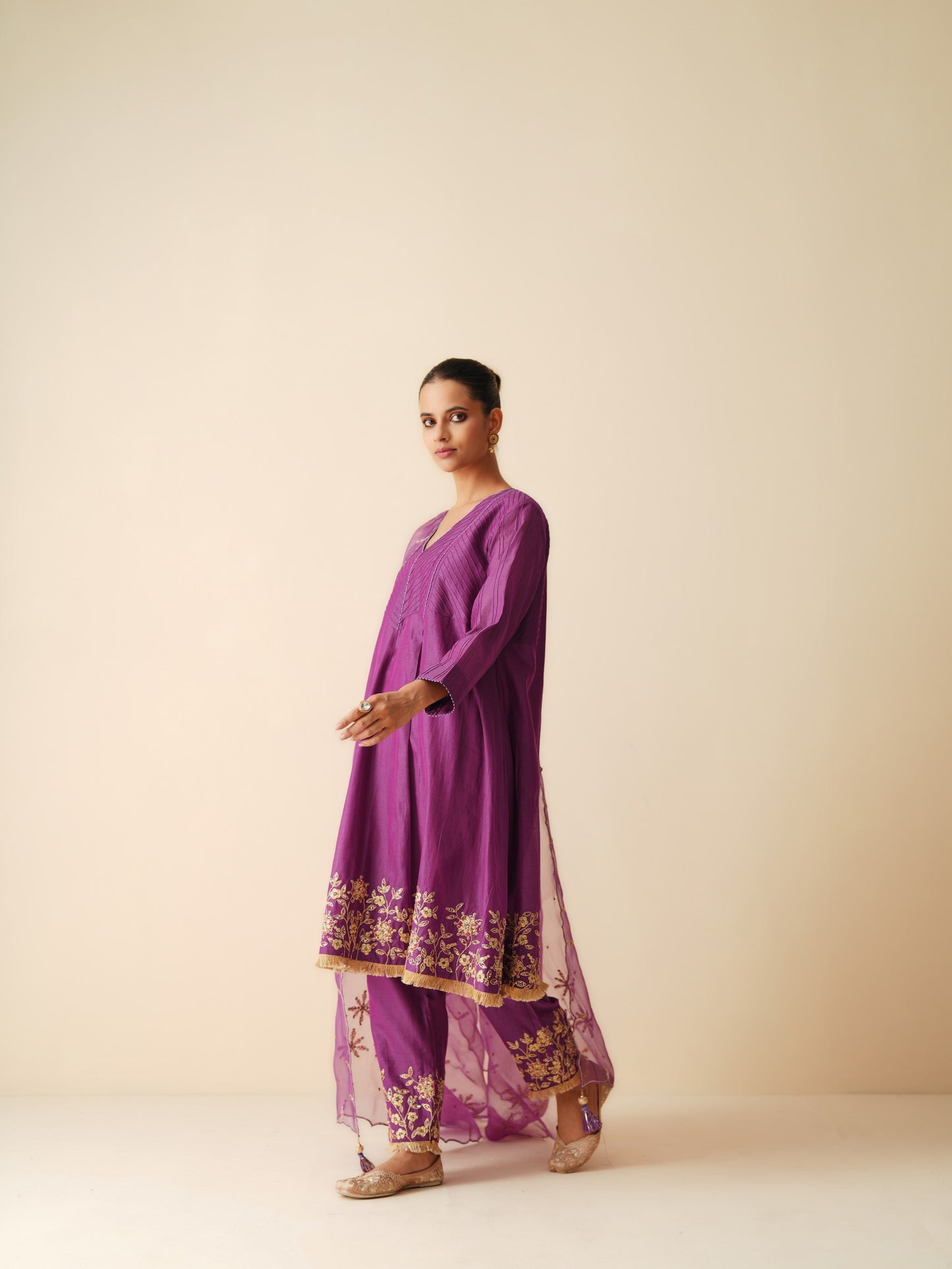 Designer Purple Chanderi Silk Anarkali Suit with Dupatta for Women