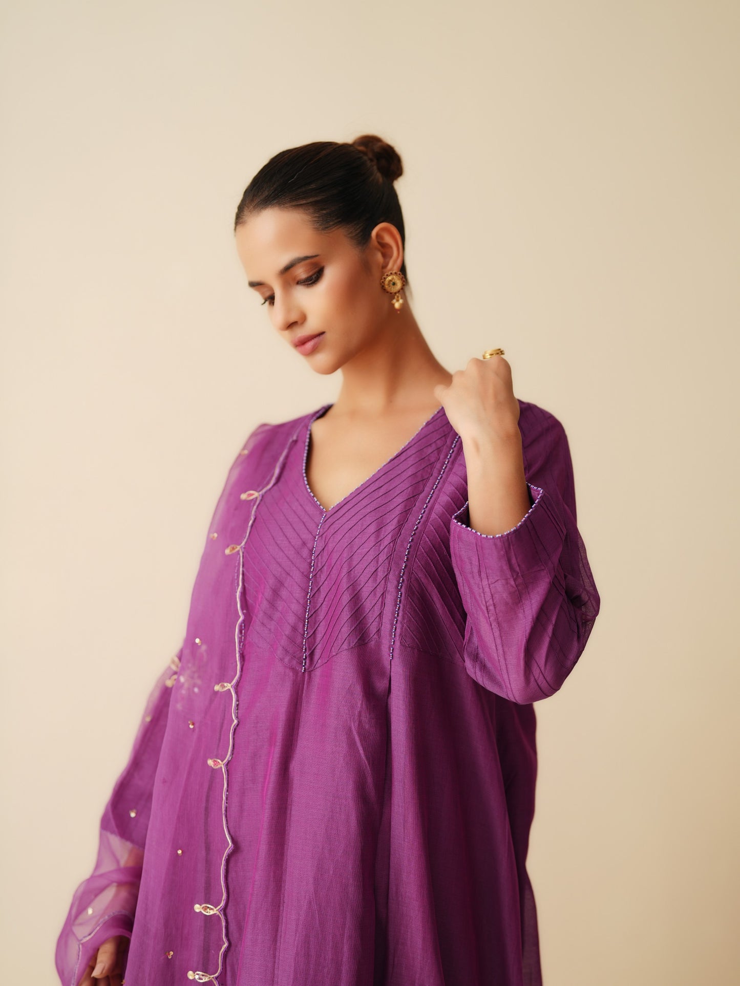 Designer Purple Chanderi Silk Anarkali Suit with Dupatta for Women