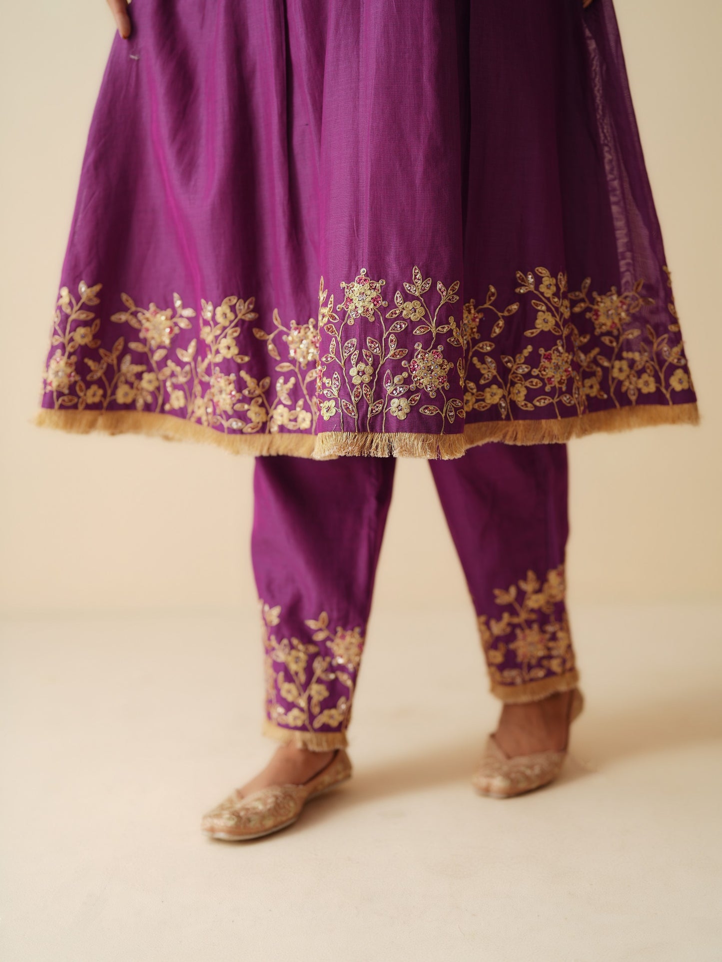 Designer Purple Chanderi Silk Anarkali Suit with Dupatta for Women