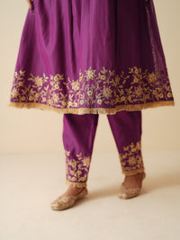Designer Purple Chanderi Silk Anarkali Suit with Dupatta for Women