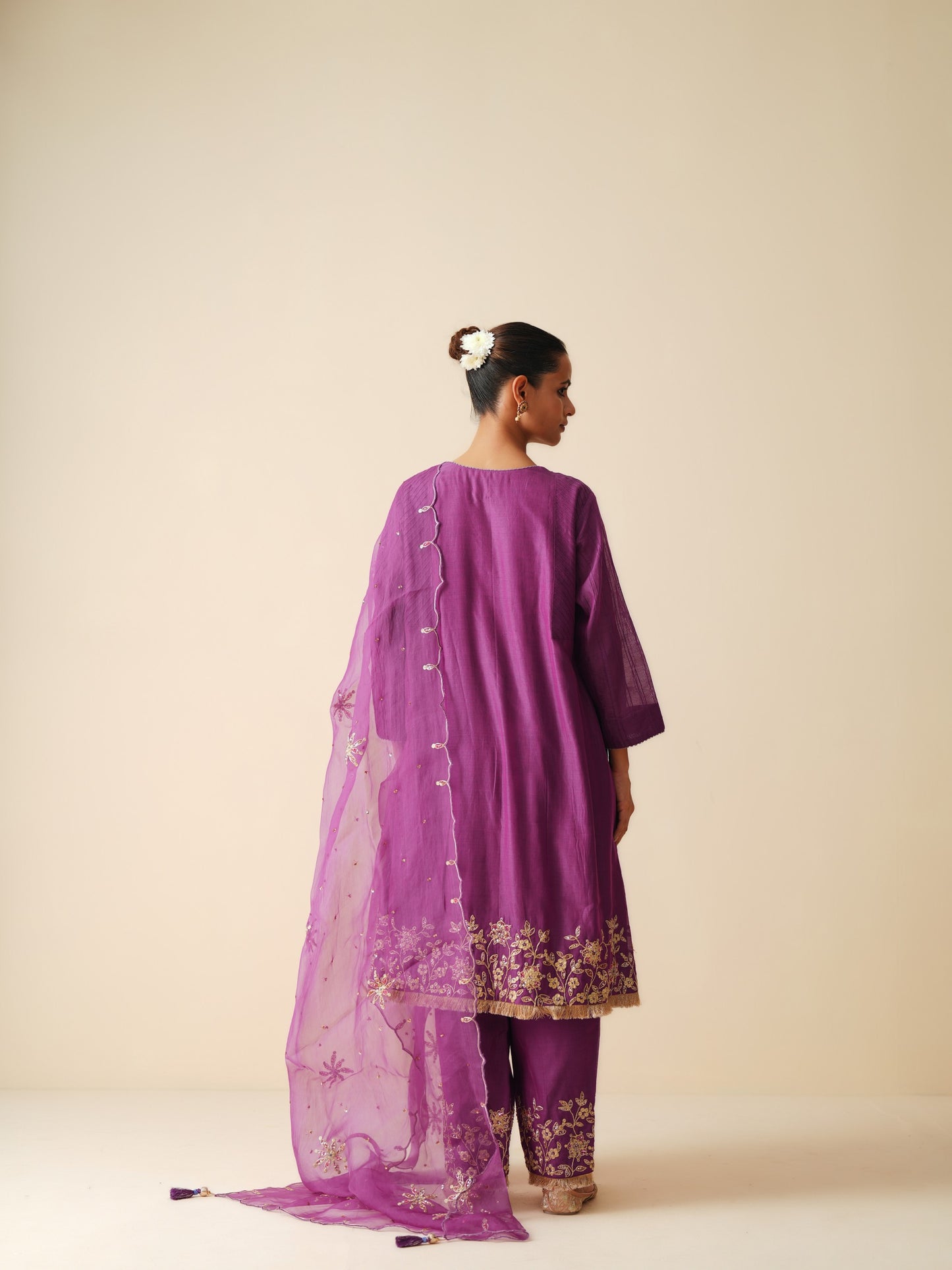 Designer Purple Chanderi Silk Anarkali Suit with Dupatta for Women
