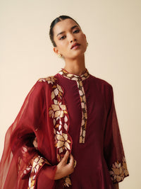 Traditional Chanderi Silk Anarkali Suit in Maroon with Dupatta