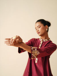 Traditional Chanderi Silk Anarkali Suit in Maroon with Dupatta