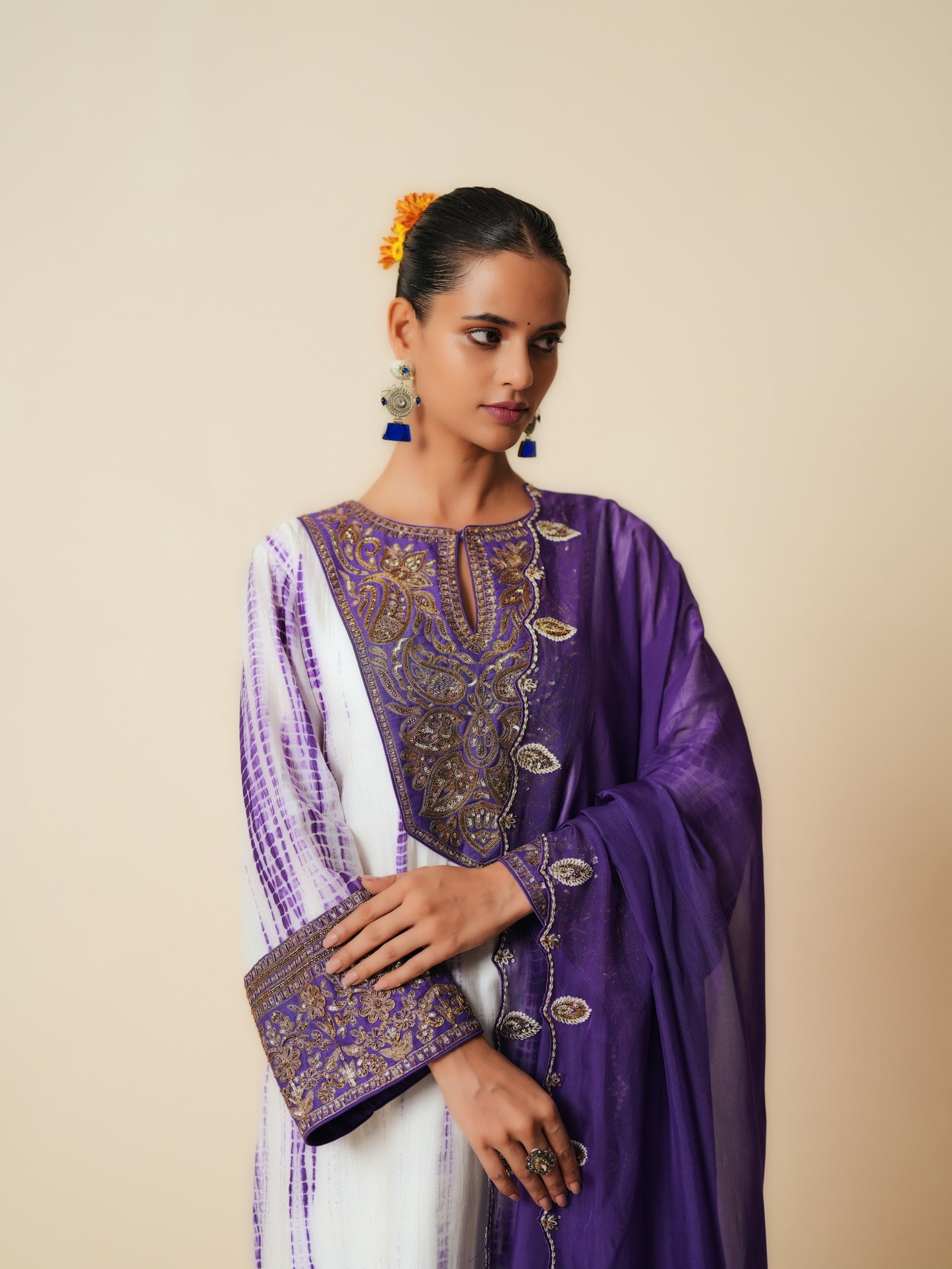 Phiran Style Ethnic Set with Organza Dupatta