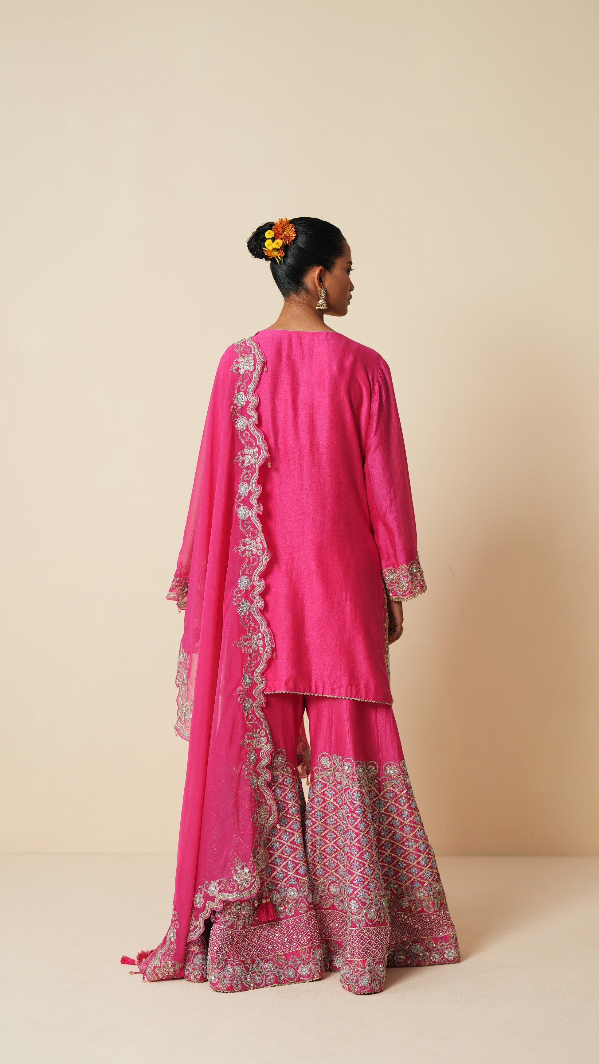 Designer Fuchsia Pink Sharara Suit with Organza Dupatta