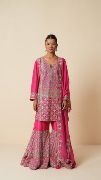 Designer Fuchsia Pink Sharara Suit with Organza Dupatta