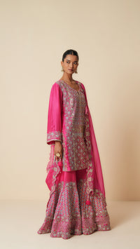Designer Fuchsia Pink Sharara Suit with Organza Dupatta