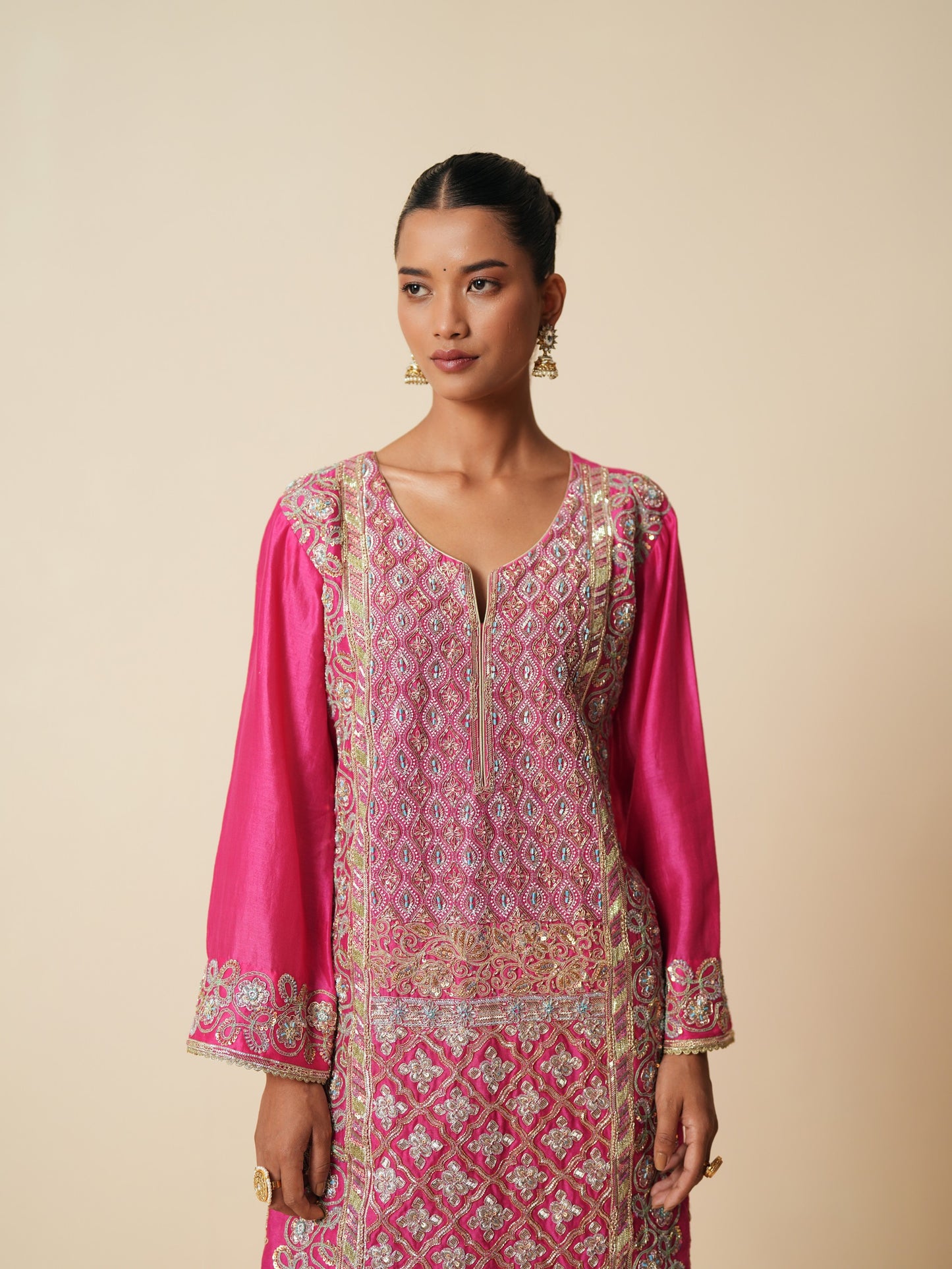 Designer Fuchsia Pink Sharara Suit with Organza Dupatta