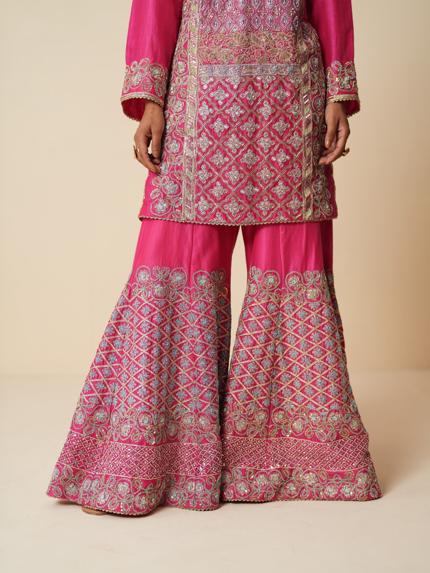 Designer Fuchsia Pink Sharara Suit with Organza Dupatta