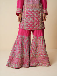 Designer Fuchsia Pink Sharara Suit with Organza Dupatta