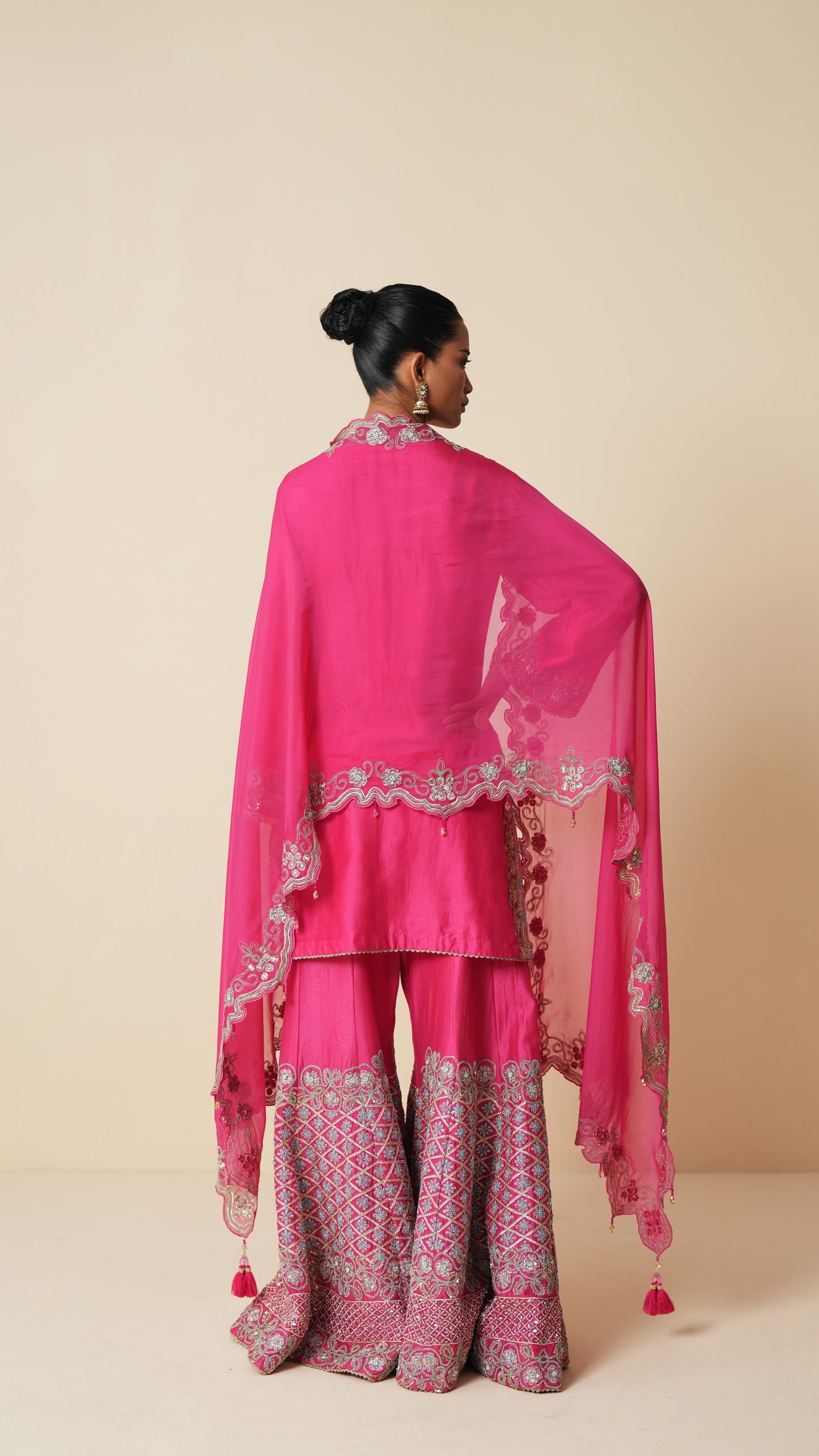 Designer Fuchsia Pink Sharara Suit with Organza Dupatta