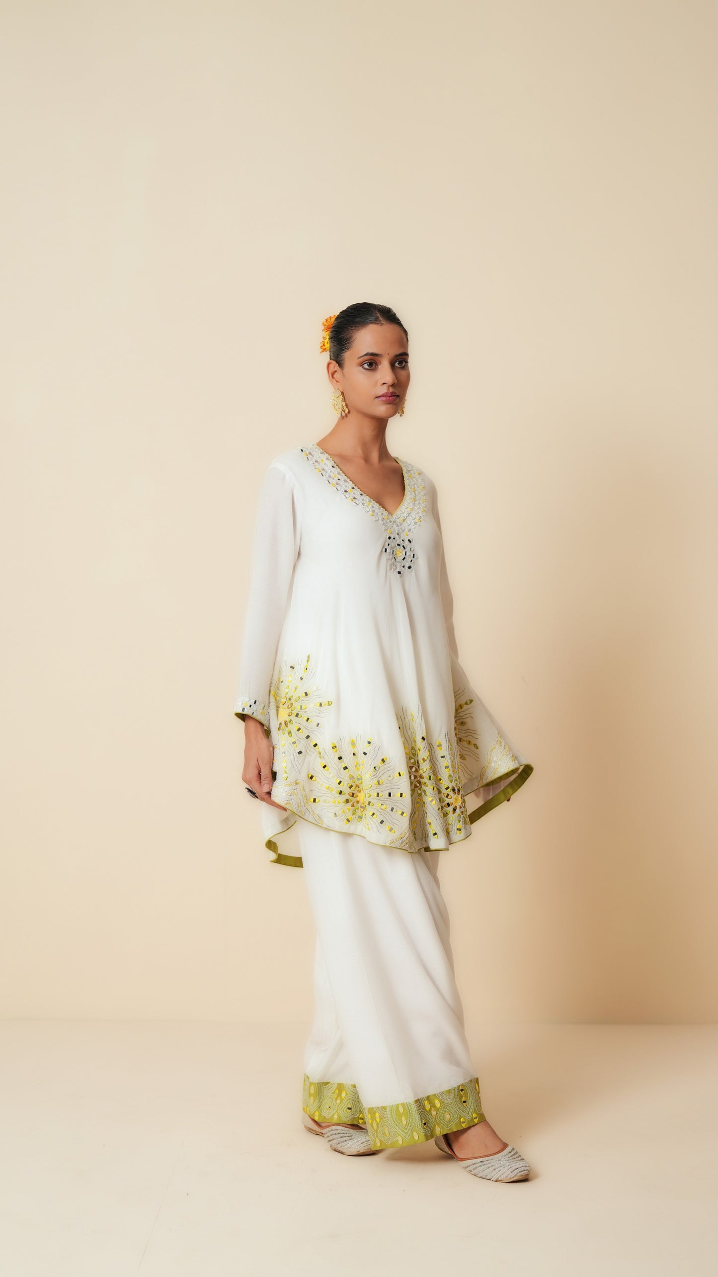 White Muslin Cord Set with Embroidery