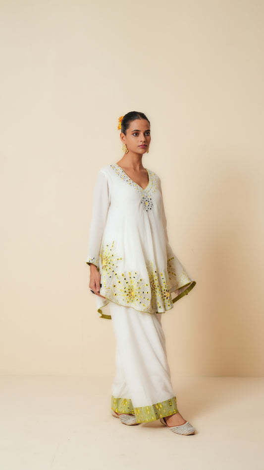 White Muslin Cord Set with Embroidery