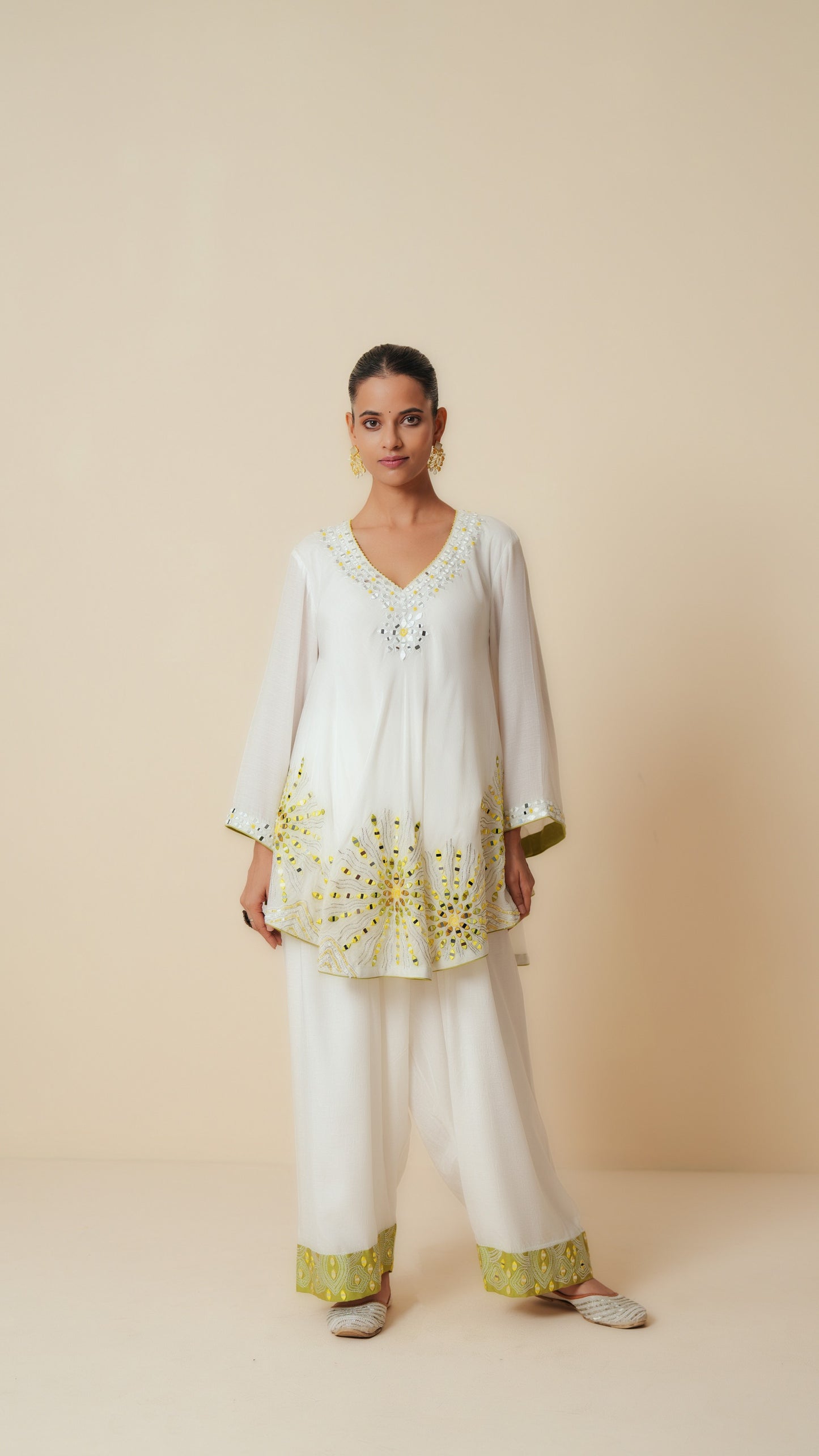 White Muslin Cord Set with Embroidery