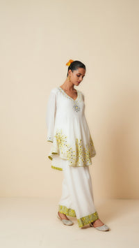 White Muslin Cord Set with Embroidery