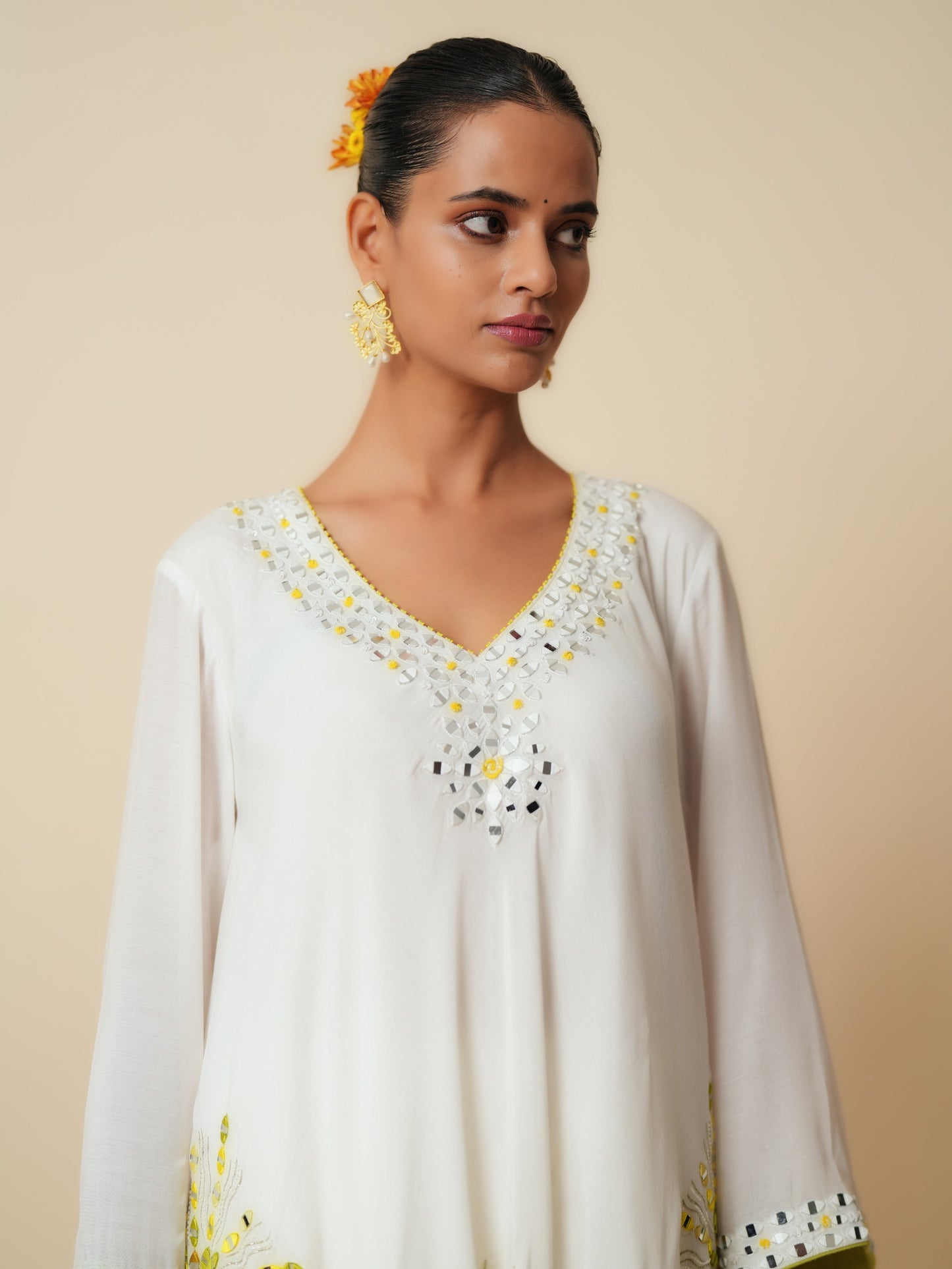 White Muslin Cord Set with Embroidery