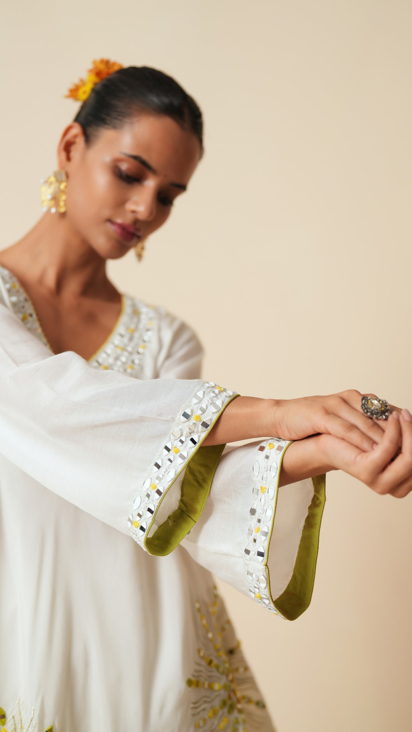 White Muslin Cord Set with Embroidery
