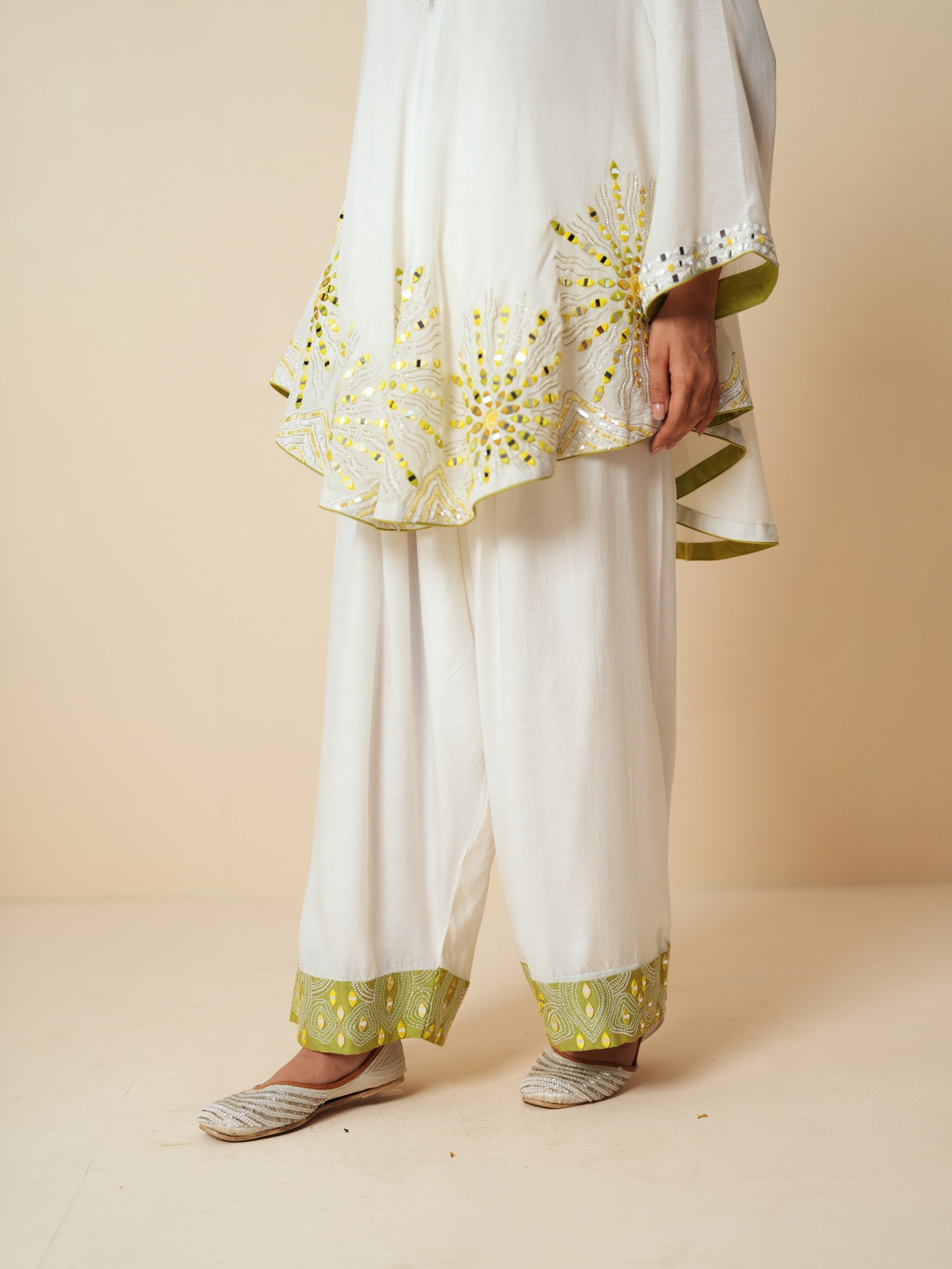 White Muslin Cord Set with Embroidery