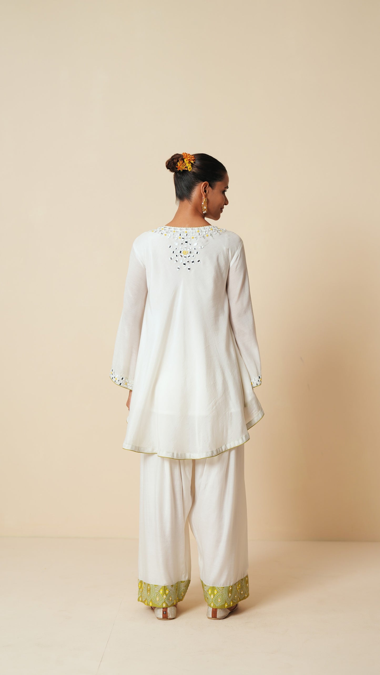 White Muslin Cord Set with Embroidery