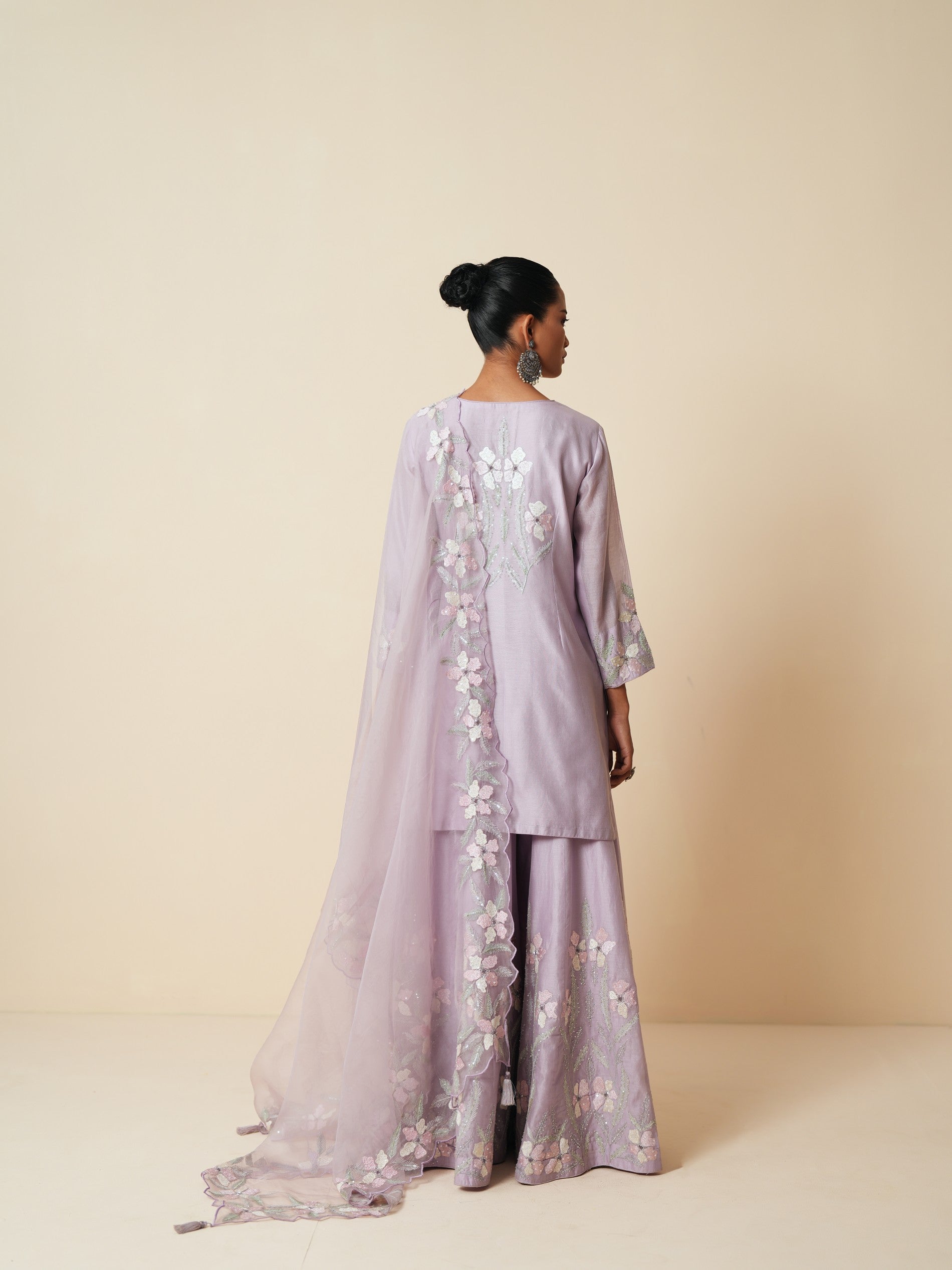 Lilac Embroidered Sharara Set with Organza Dupatta