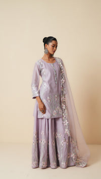 Lilac Embroidered Sharara Set with Organza Dupatta