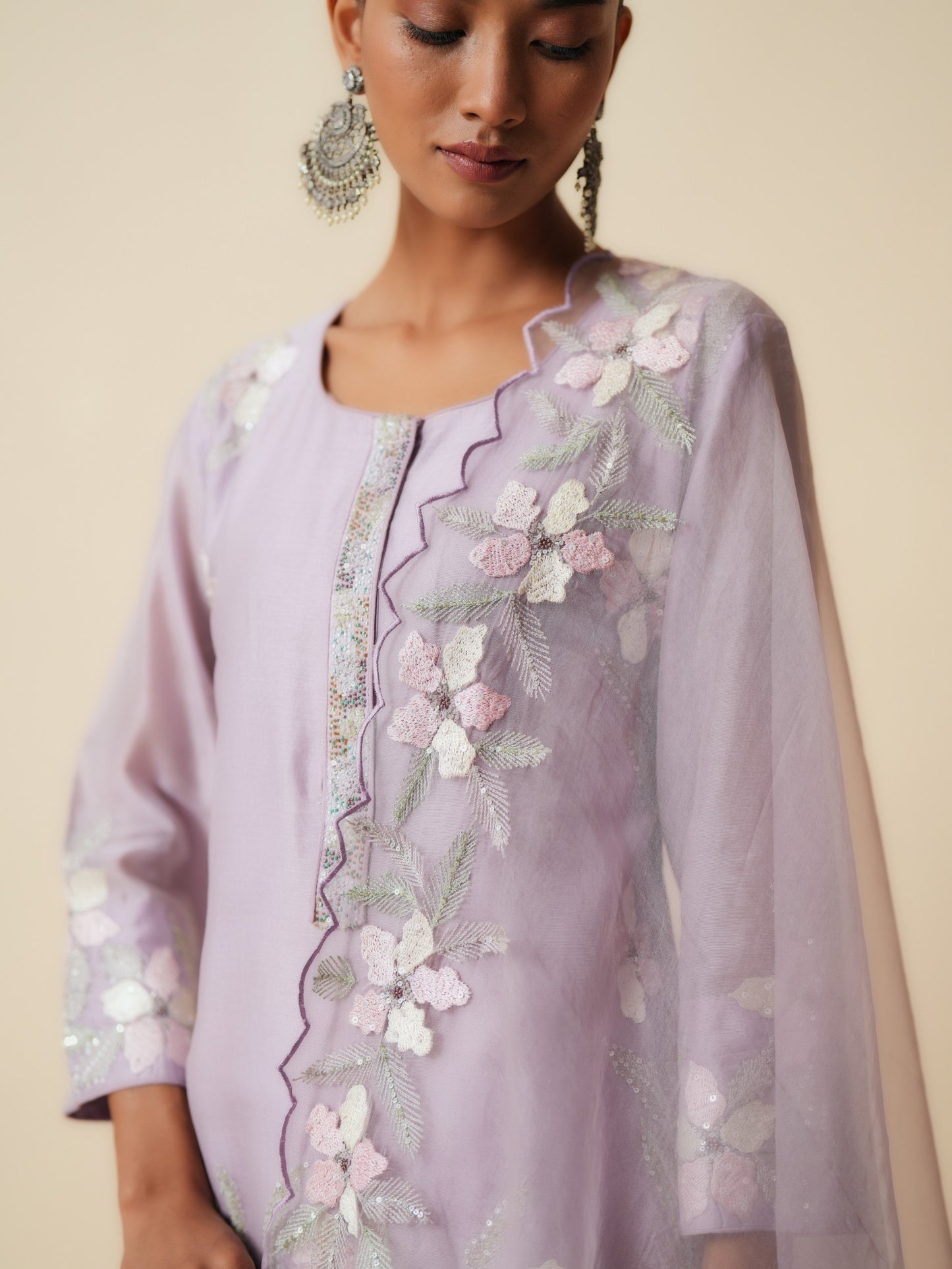 Lilac Embroidered Sharara Set with Organza Dupatta