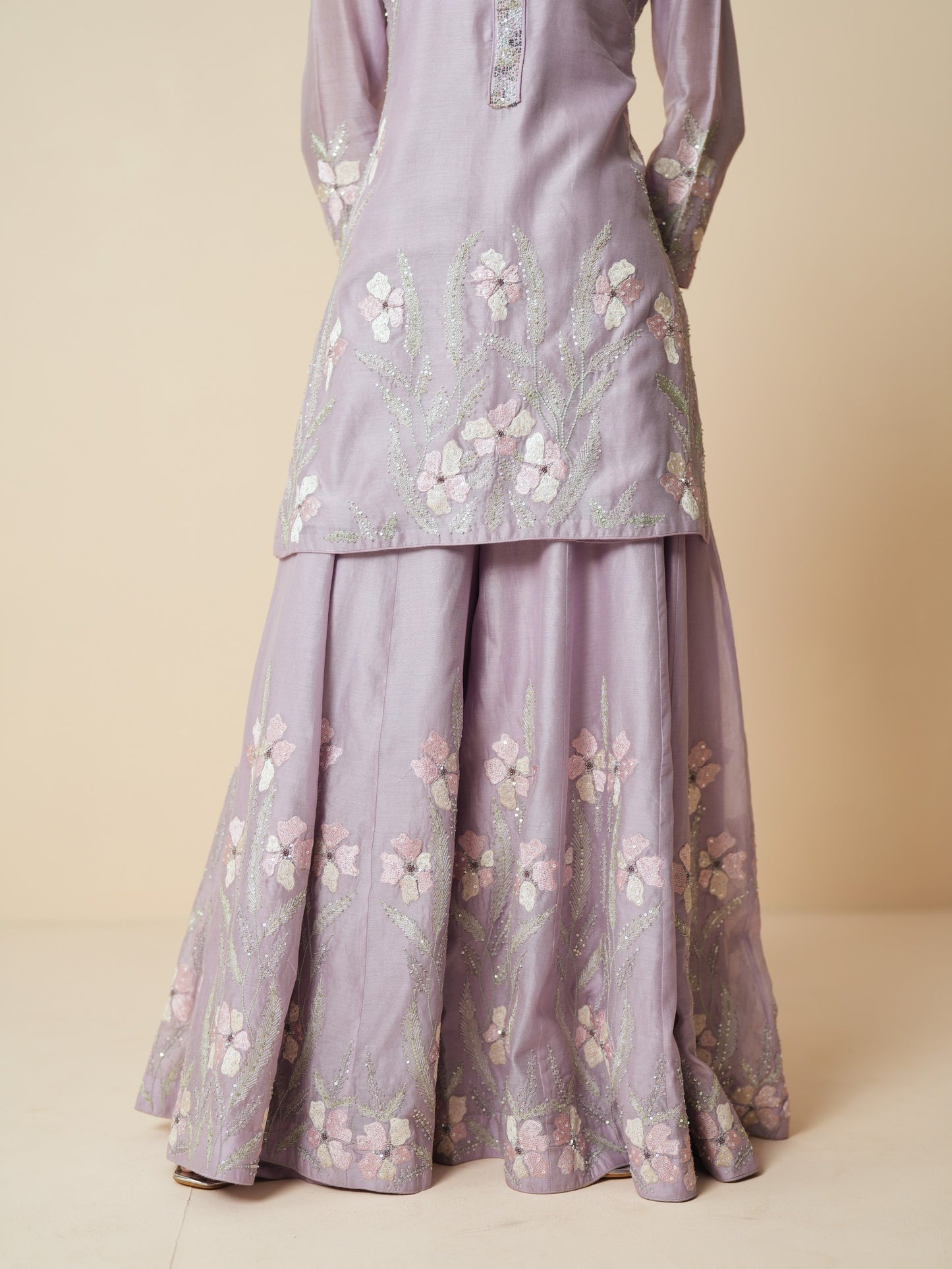 Lilac Embroidered Sharara Set with Organza Dupatta