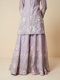Lilac Embroidered Sharara Set with Organza Dupatta