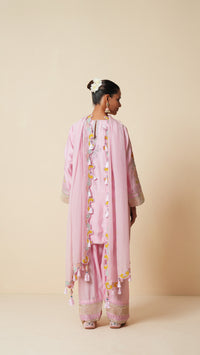Pink Chanderi Short Suit with Farshi Salwar and Dupatta