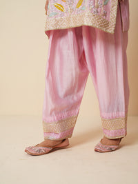 Pink Chanderi Short Suit with Farshi Salwar and Dupatta