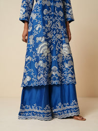 Traditional Blue Long Suit with Sharara & Dupatta