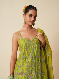 Green Embroidered Sharara Suit with Dupatta