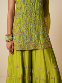 Green Embroidered Sharara Suit with Dupatta