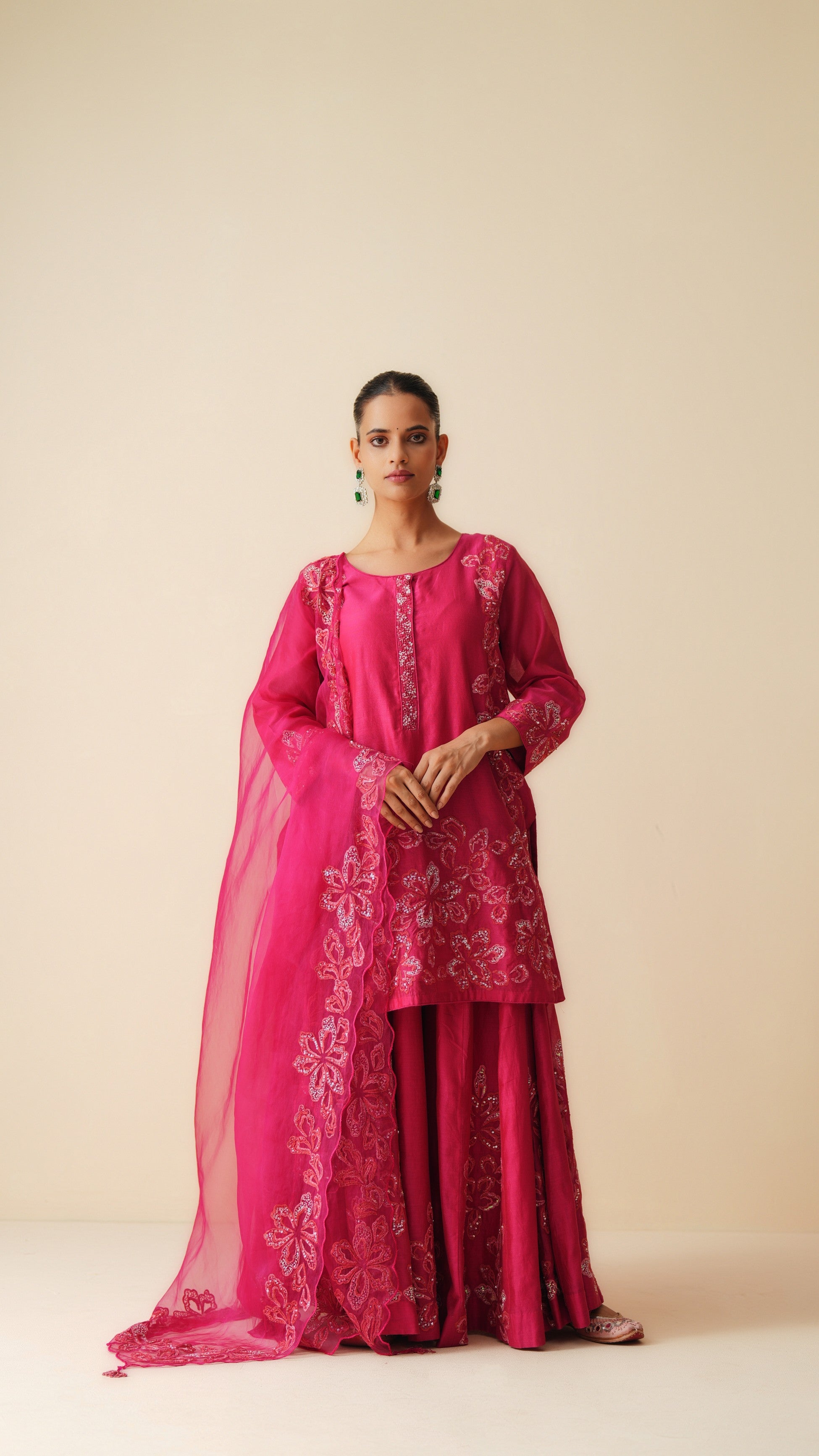 Magenta Chanderi Sharara Set with Organza Dupatta
