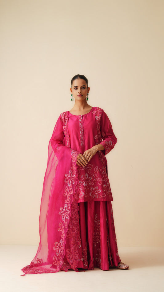 Magenta Chanderi Sharara Set with Organza Dupatta