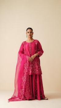 Magenta Chanderi Sharara Set with Organza Dupatta