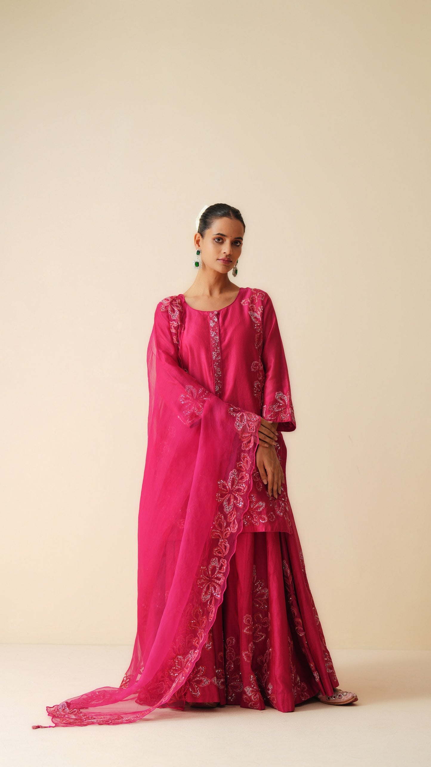 Magenta Chanderi Sharara Set with Organza Dupatta