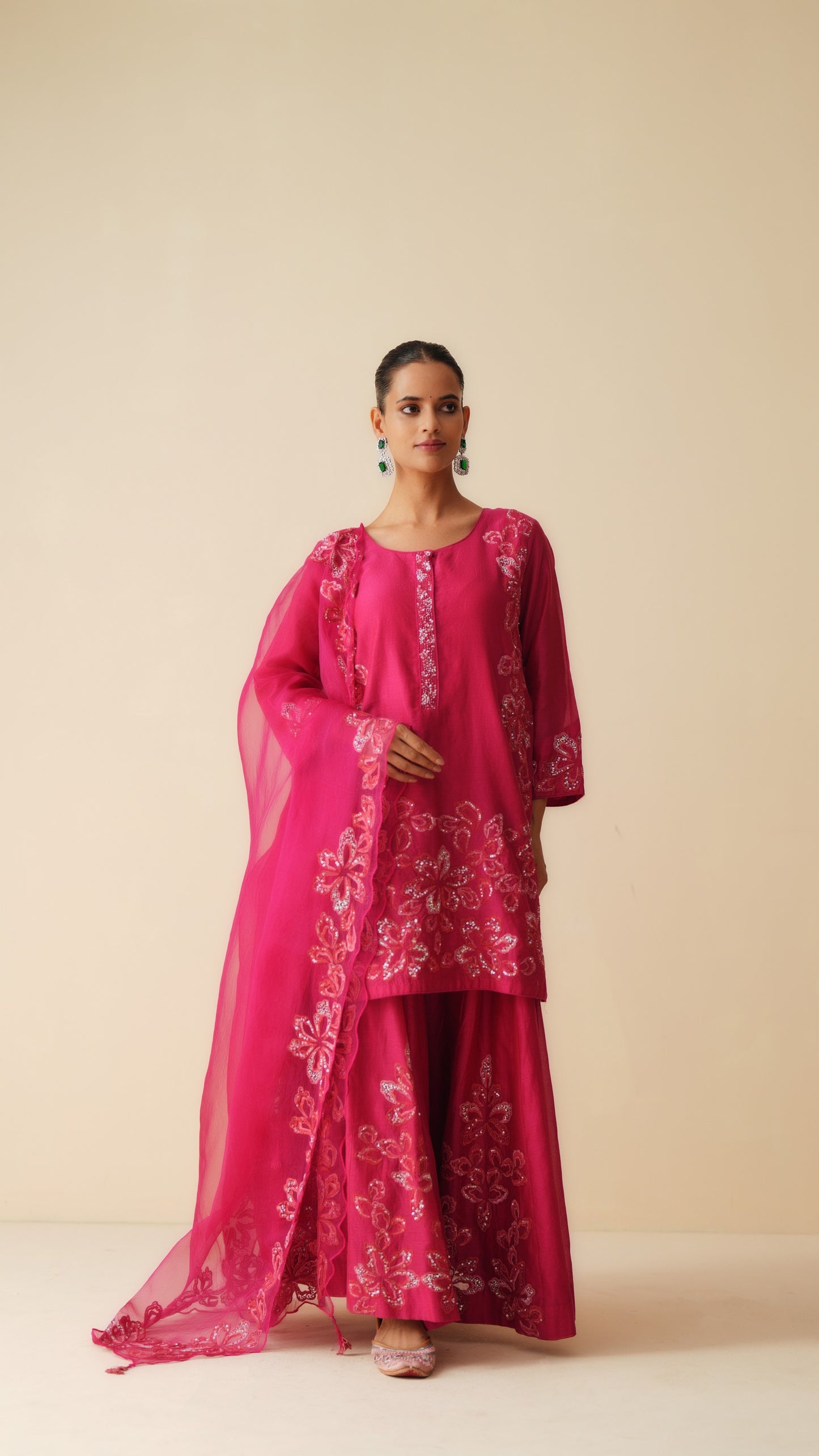 Magenta Chanderi Sharara Set with Organza Dupatta