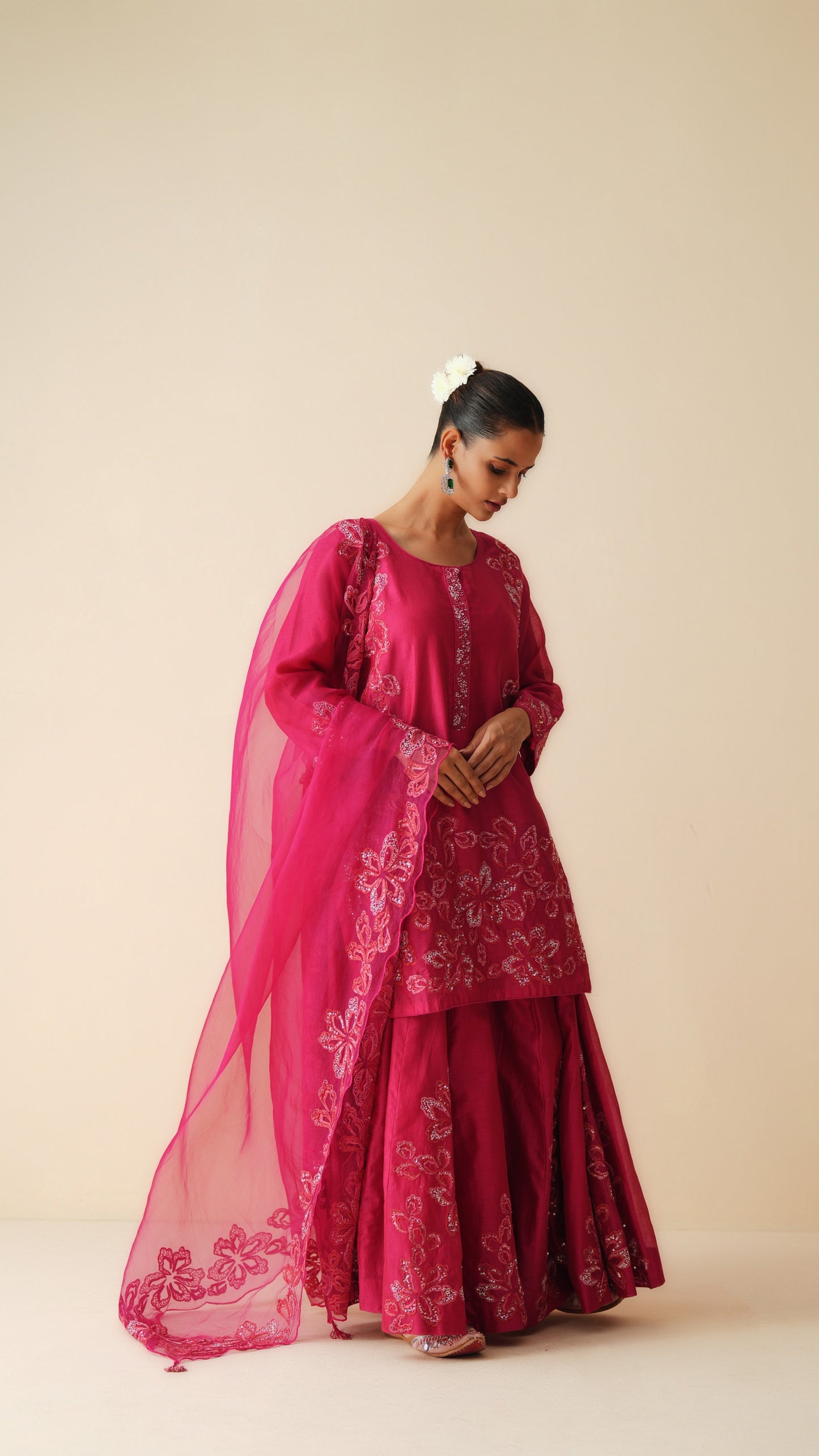 Magenta Chanderi Sharara Set with Organza Dupatta