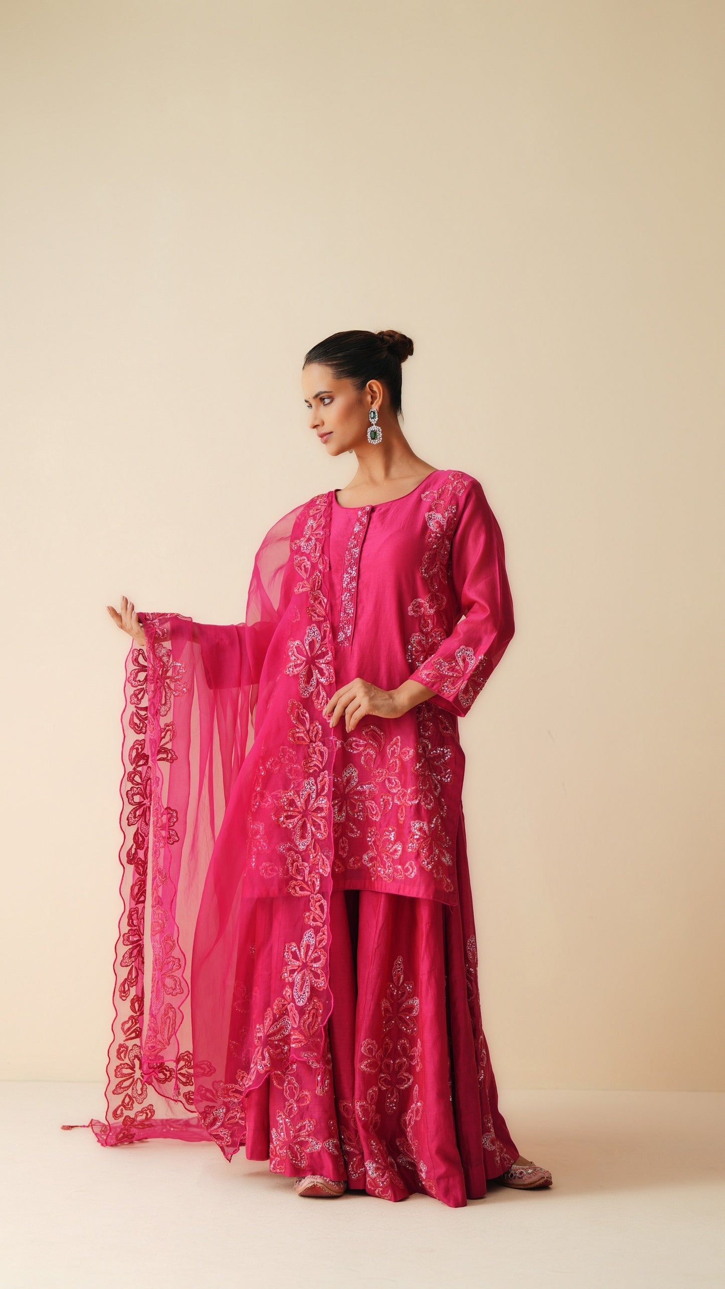 Magenta Chanderi Sharara Set with Organza Dupatta