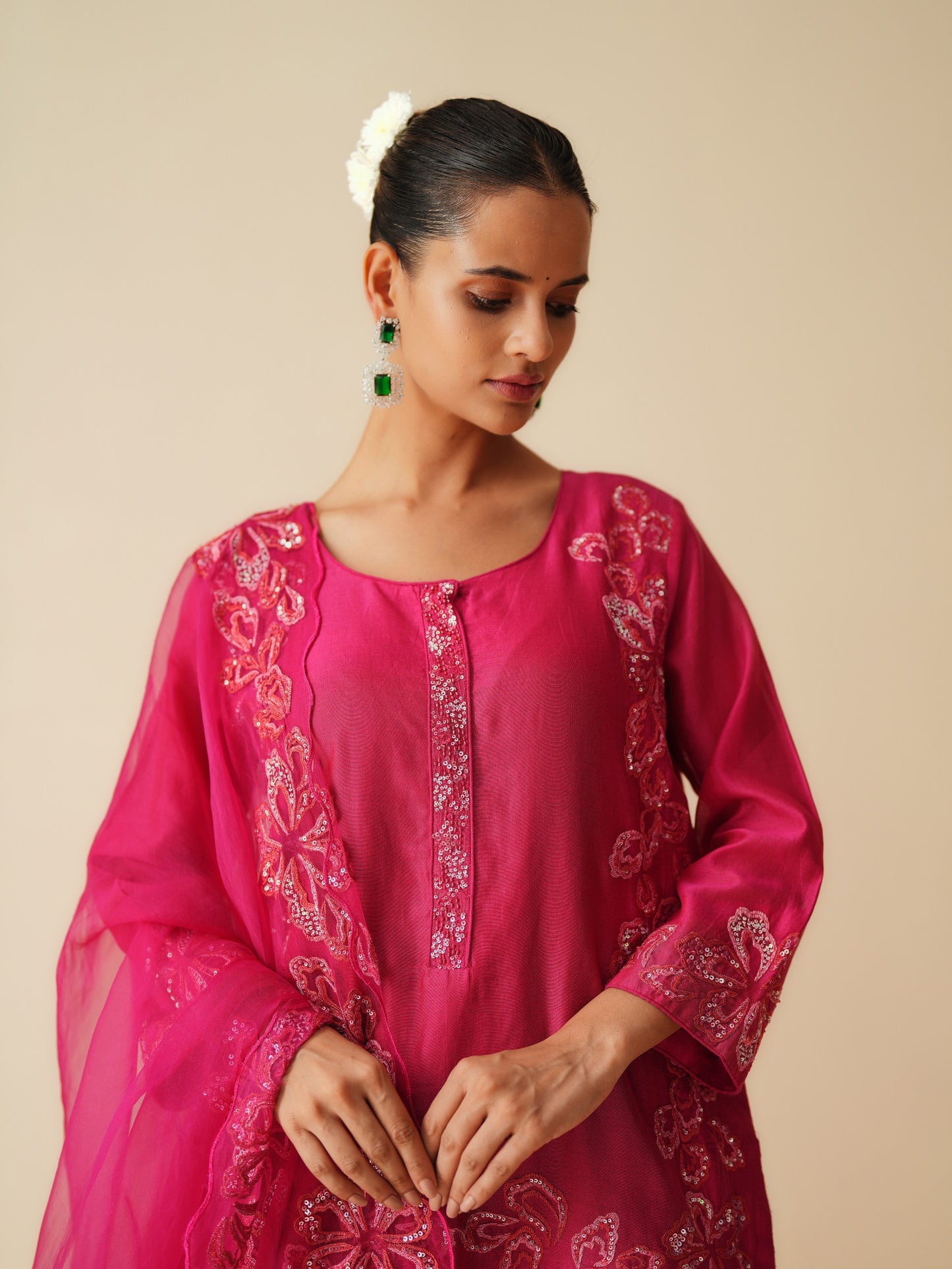 Magenta Chanderi Sharara Set with Organza Dupatta