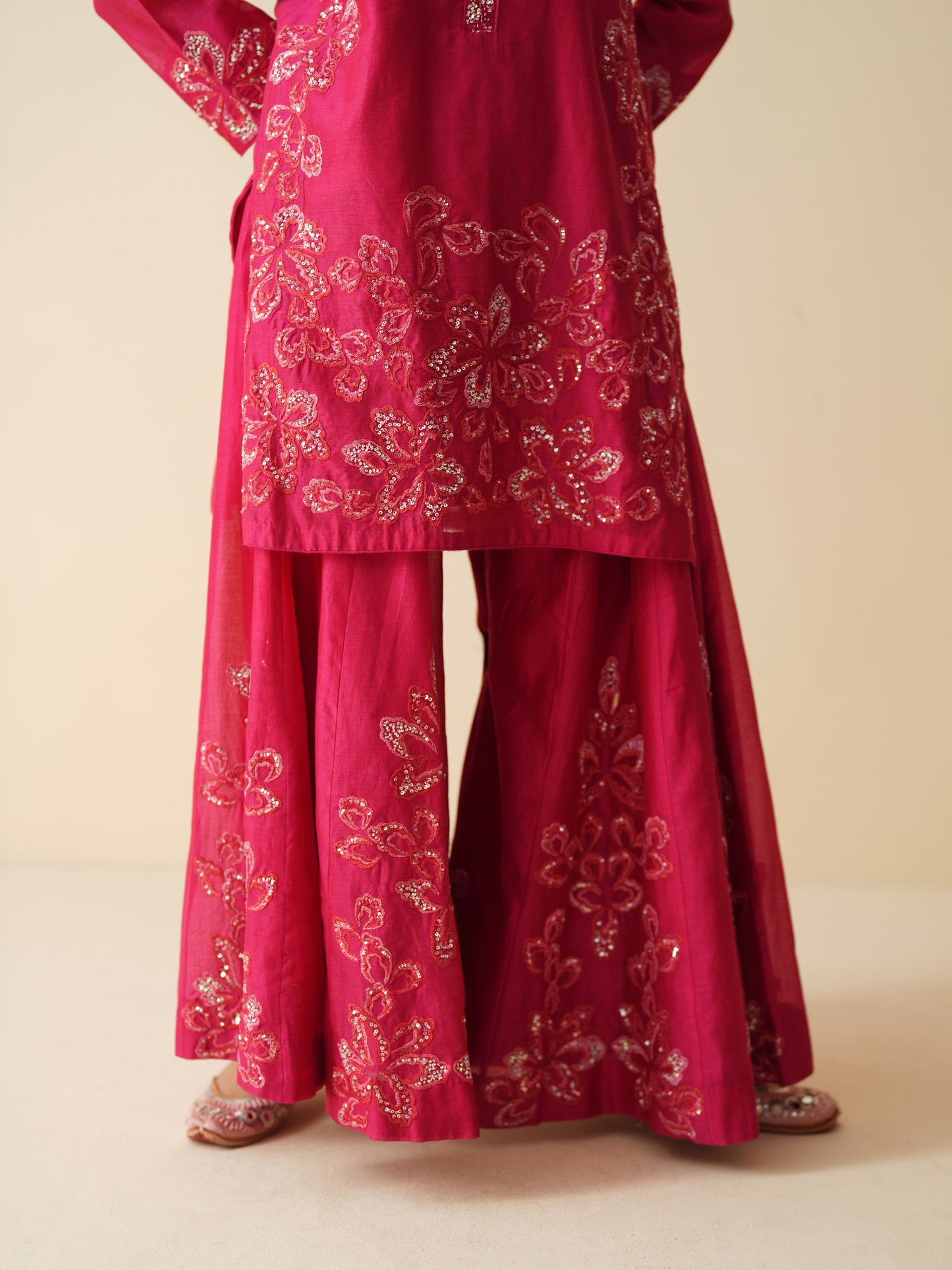 Magenta Chanderi Sharara Set with Organza Dupatta