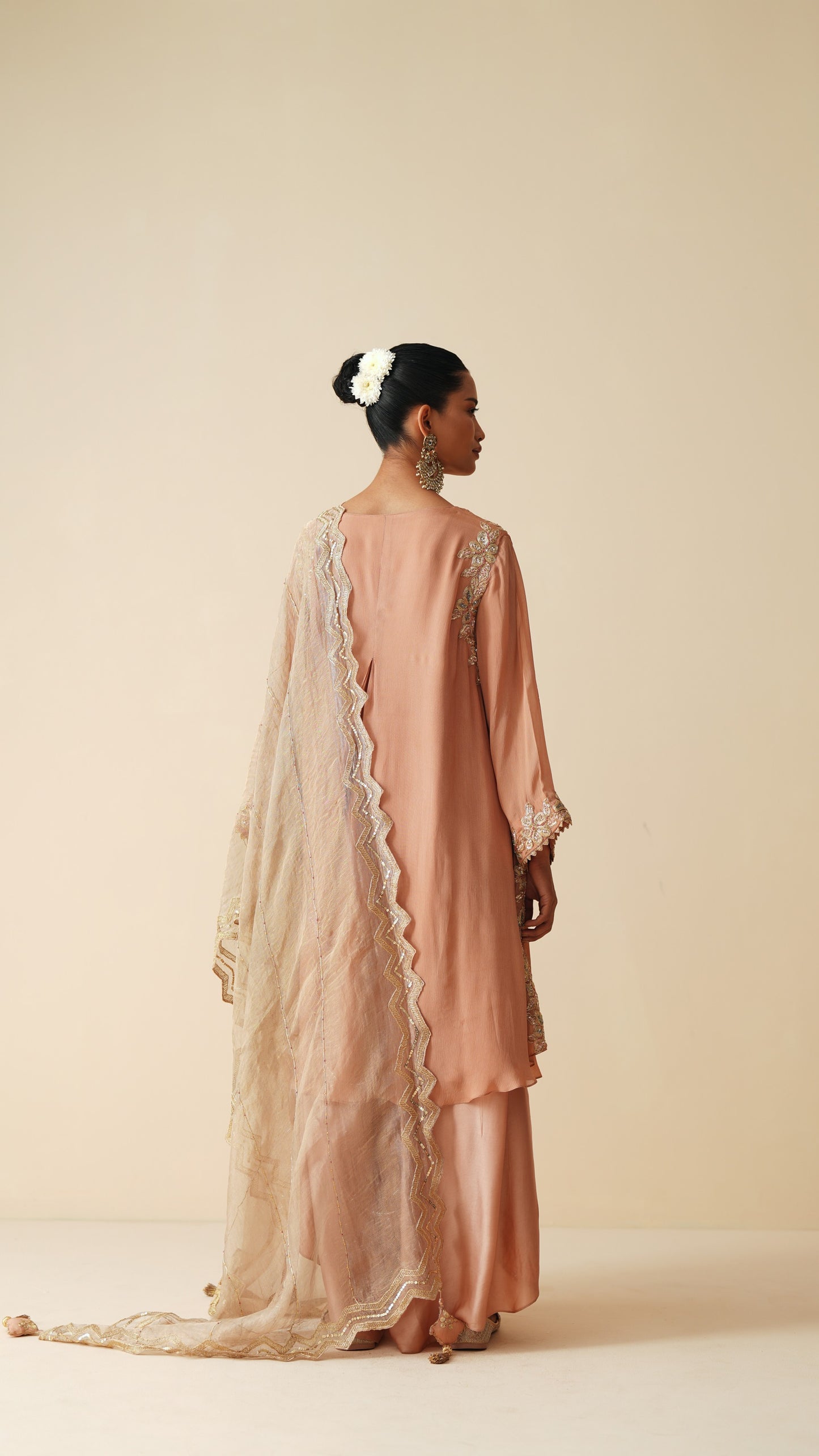 Rose Gold Chiffon Suit with Satin Tilted Q-Lock