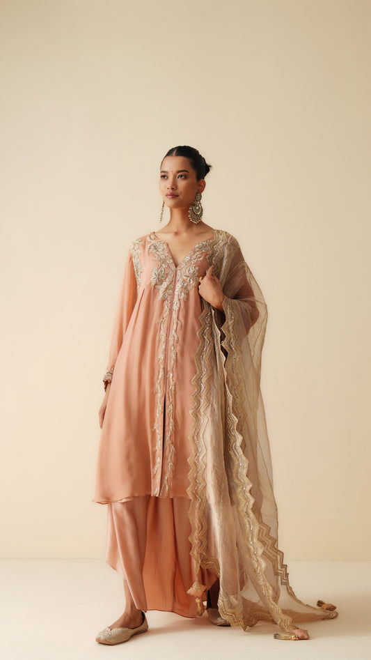 Rose Gold Chiffon Suit with Satin Tilted Q-Lock